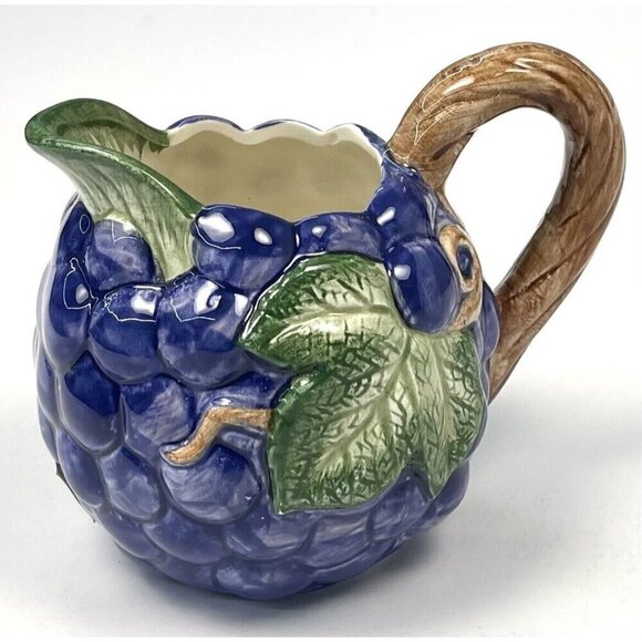 VTG FITZ and FLOYD Hand Painted 3.5" Purple Grape Ceramic CREAMER Pitcher EUC - Picture 3 of 6